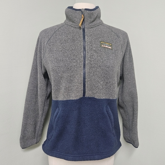 L.L. Bean Mountain Classic Fleece Pullover Half Zip XS Petite Navy Gray - Picture 3 of 9